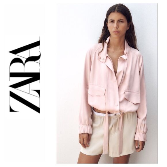 NWT Zara Pocketed Flowy Jacket in Pale Pink, Size Medium - Picture 1 of 15